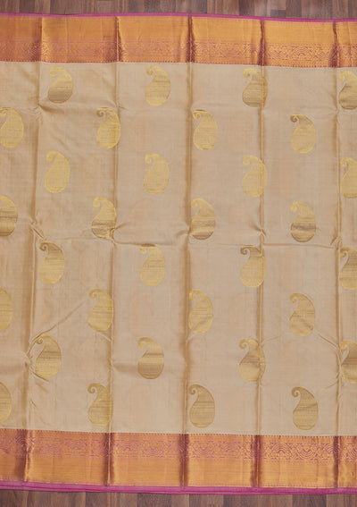 Cream Zariwork Pure Silk Saree-Koskii