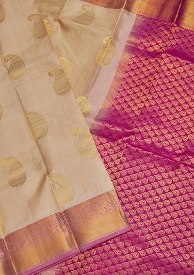 Cream Zariwork Pure Silk Saree-Koskii