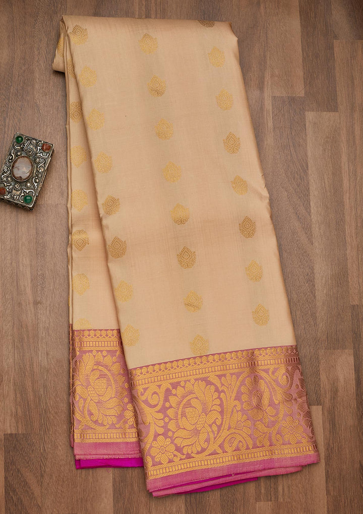 Cream Zariwork Pure Silk Saree-Koskii