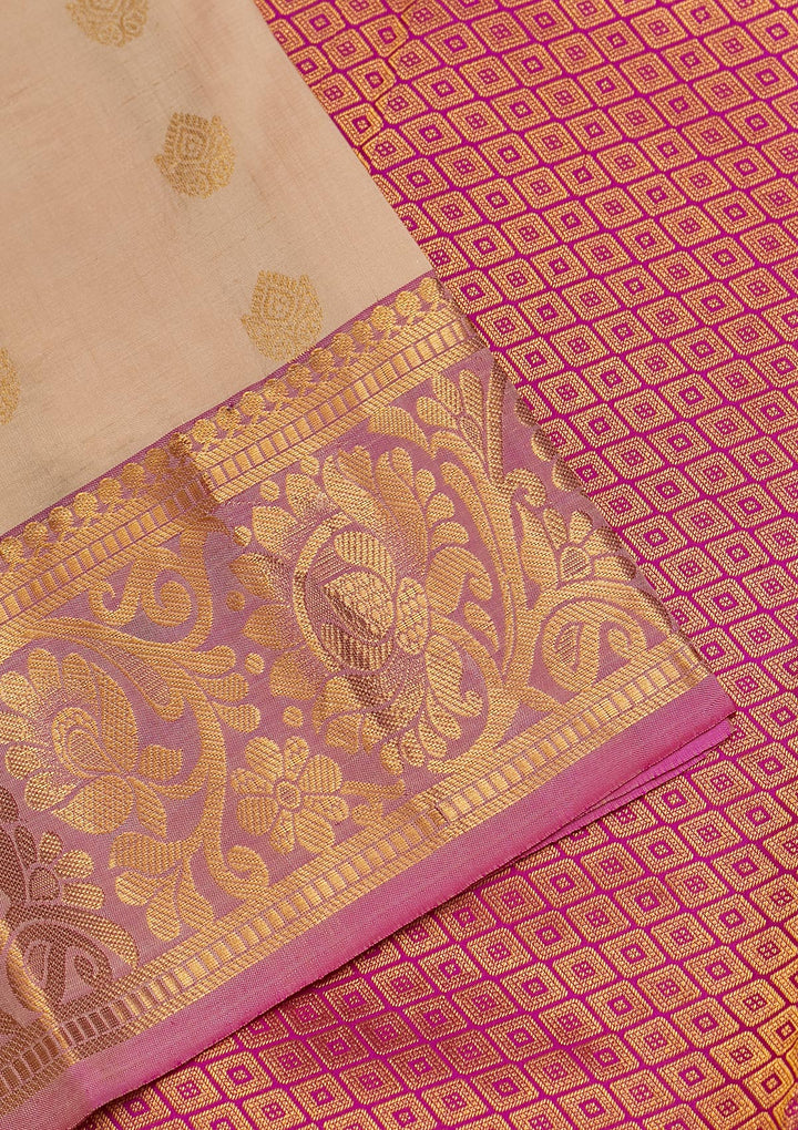 Cream Zariwork Pure Silk Saree-Koskii