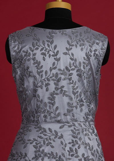 Dark Grey Glitter Net Designer Gown - Koskii