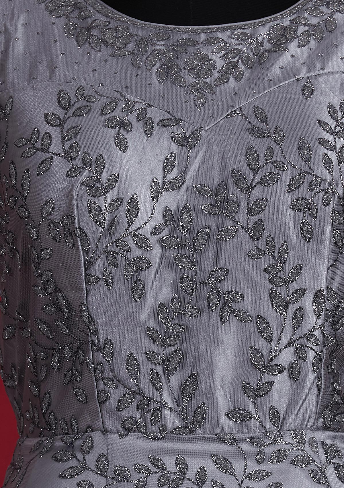 Dark Grey Glitter Net Designer Gown - Koskii