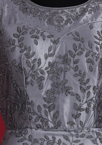 Dark Grey Glitter Net Designer Gown - Koskii