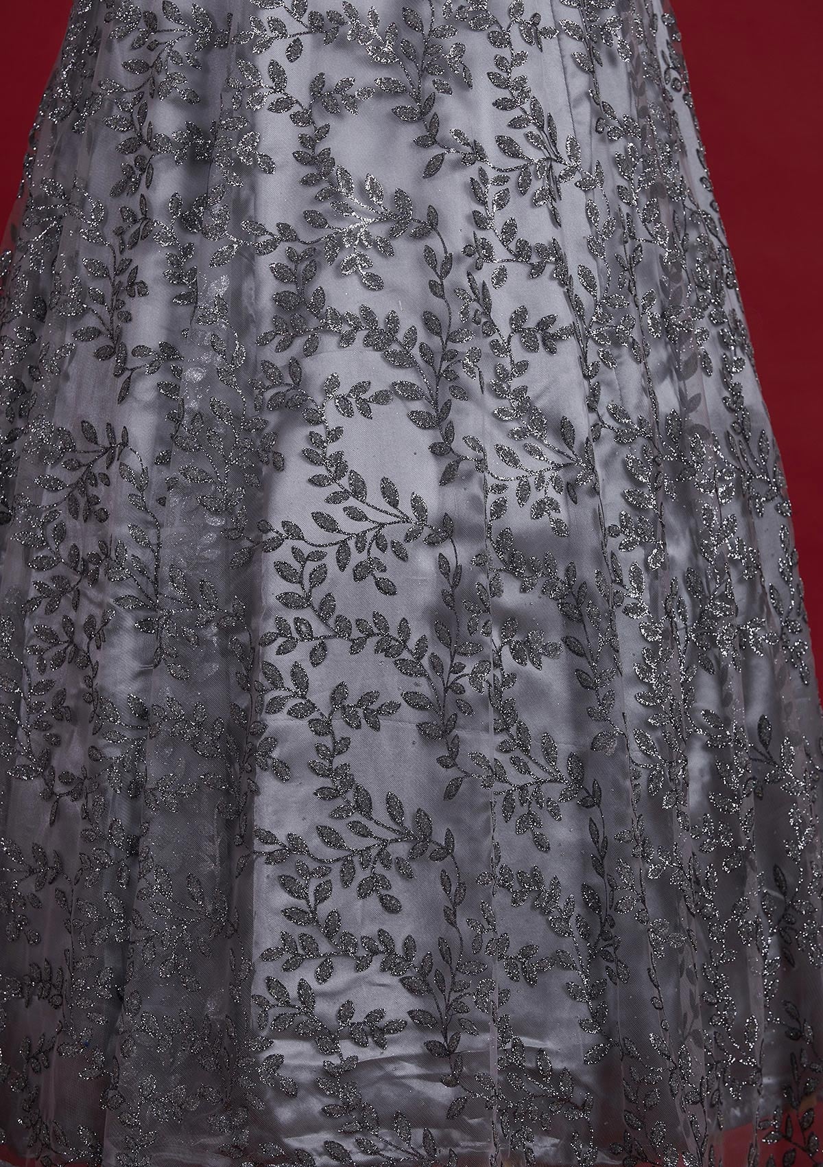 Dark Grey Glitter Net Designer Gown - Koskii