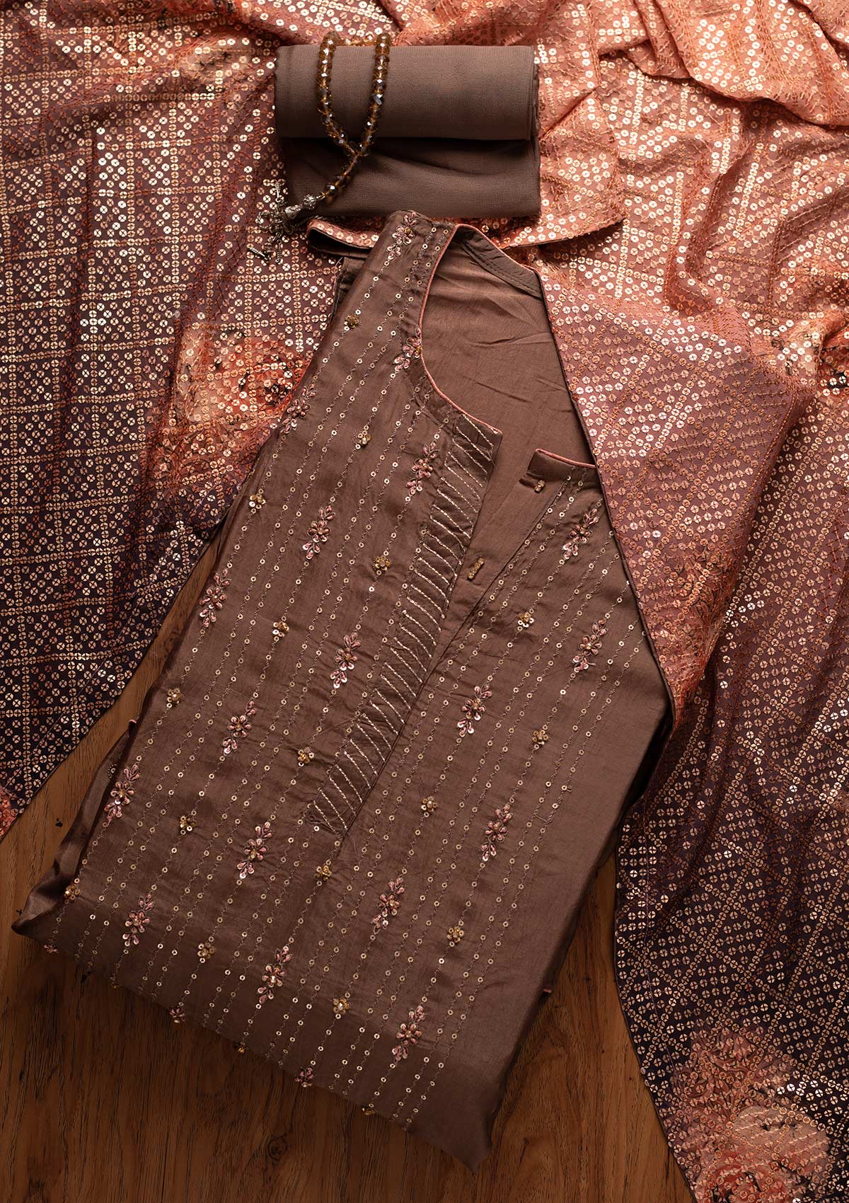 Dark Grey Sequins Semi Crepe Designer Semi-Stitched Salwar Suit - koskii