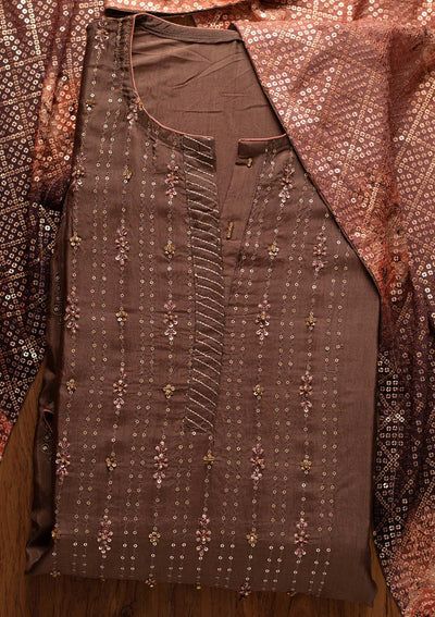 Dark Grey Sequins Semi Crepe Designer Semi-Stitched Salwar Suit - koskii