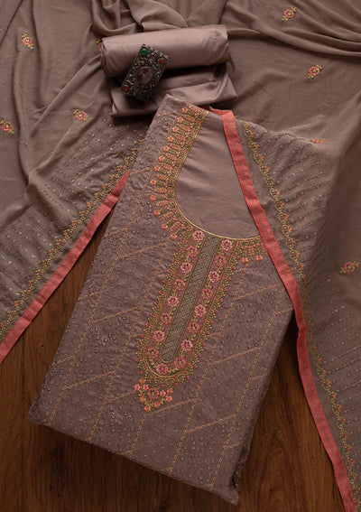 Dark Grey Threadwork Cotton Designer Unstitched Salwar Suit - koskii