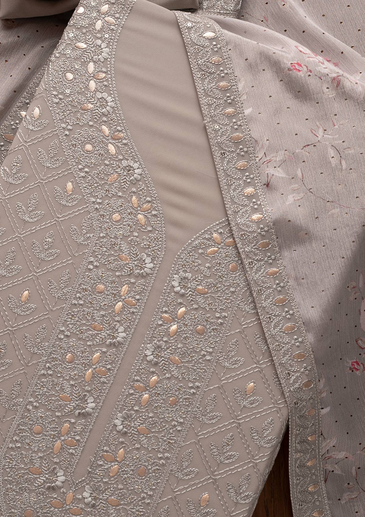 Dark Grey Threadwork Georgette Designer Unstitched Salwar Suit - Koskii