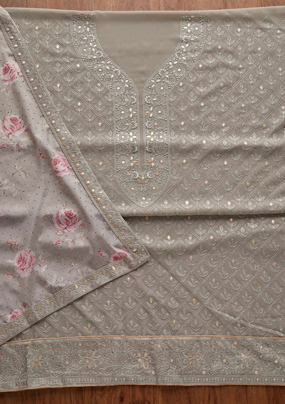 Dark Grey Threadwork Georgette Designer Unstitched Salwar Suit - Koskii