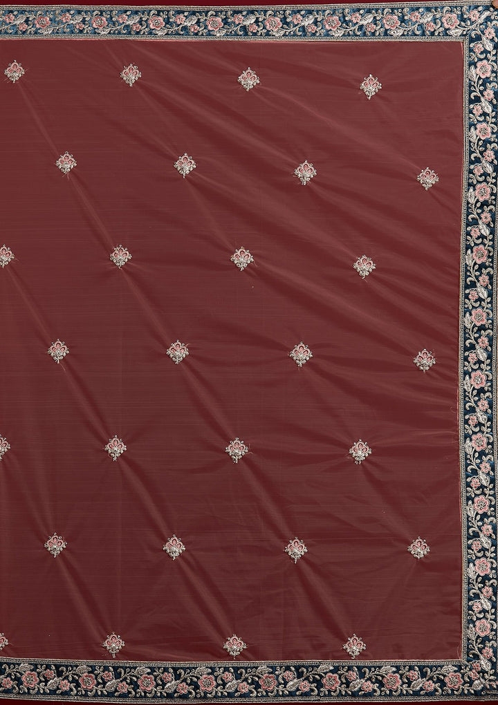 Dark Grey Silver Zariwork Velvet Designer Semi-Stitched Lehenga - koskii