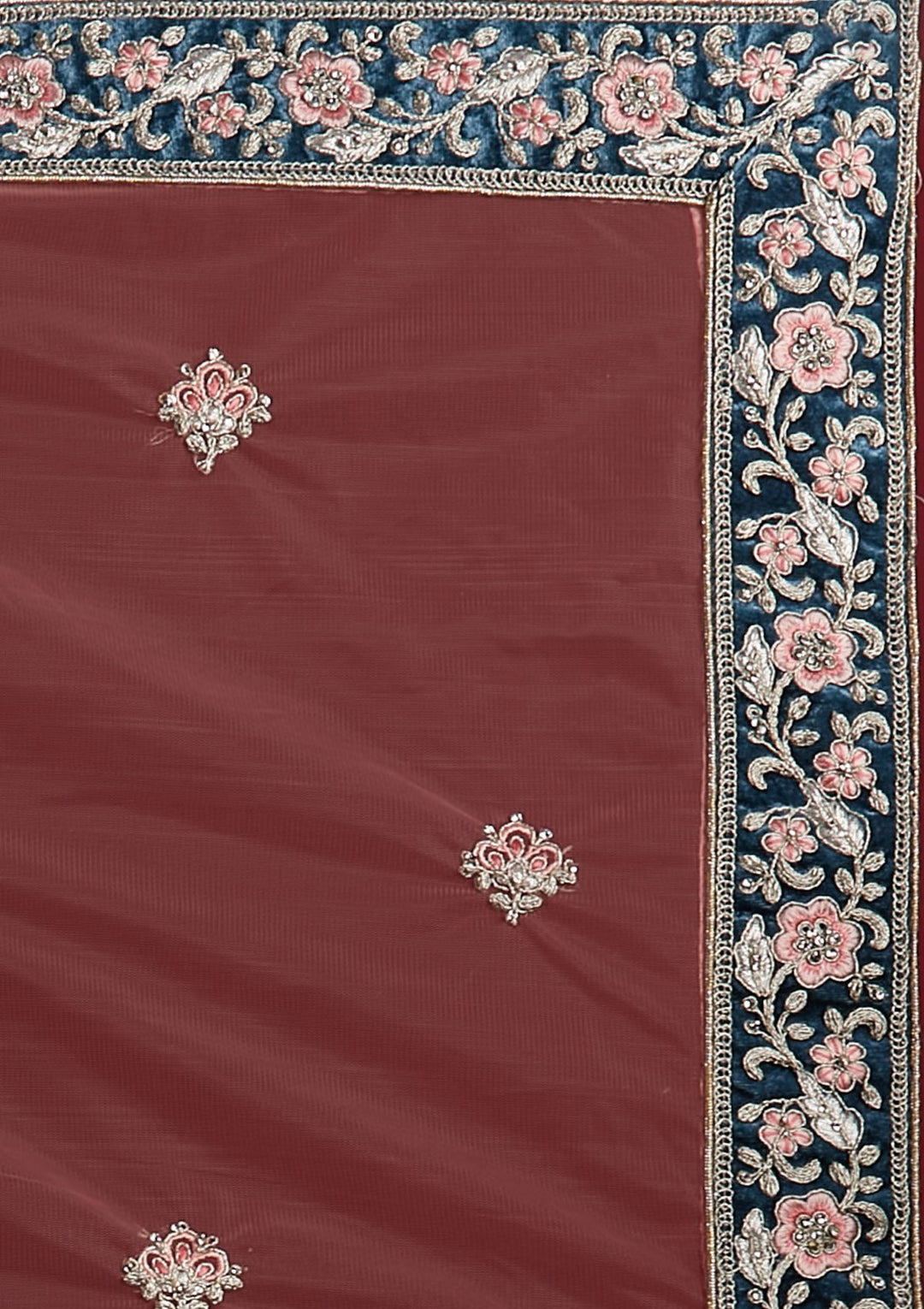 Dark Grey Silver Zariwork Velvet Designer Semi-Stitched Lehenga - koskii