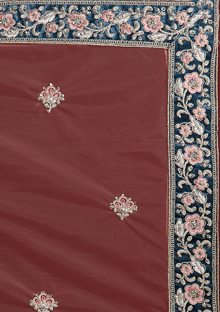Dark Grey Silver Zariwork Velvet Designer Semi-Stitched Lehenga - koskii