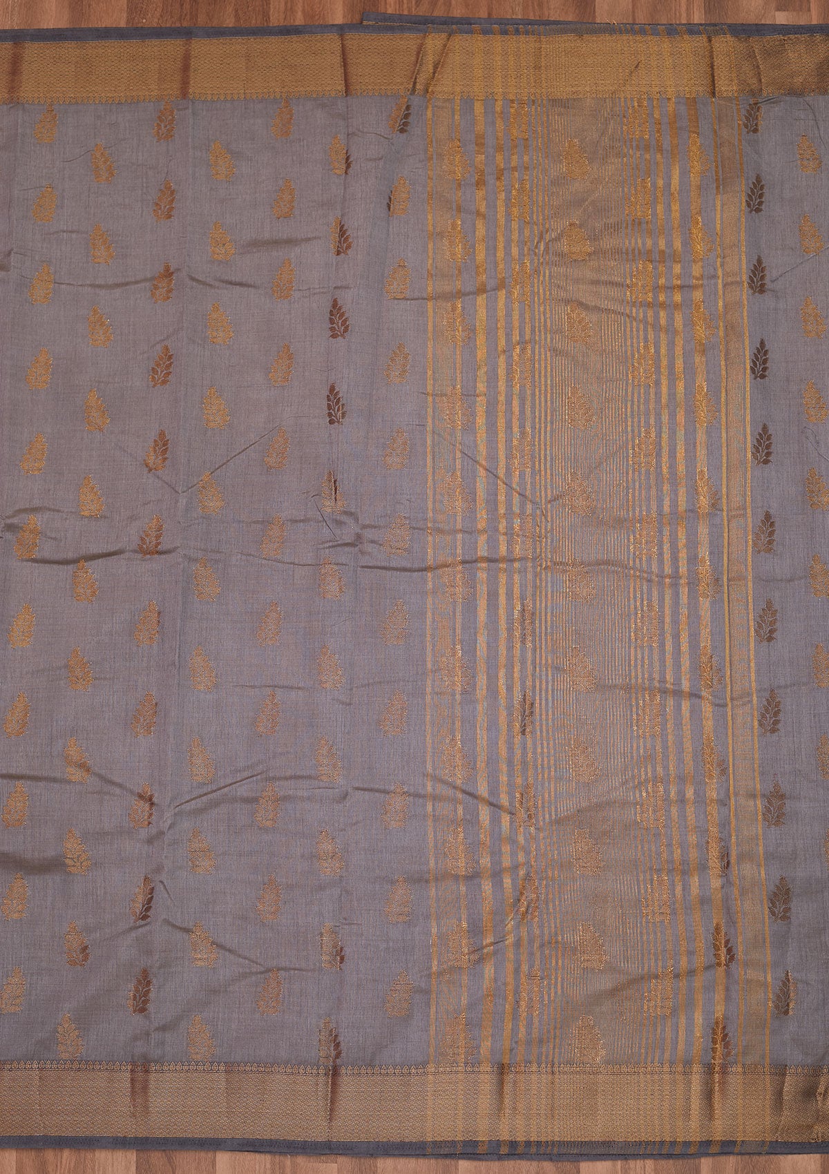 Dark Grey Zariwork Art Silk Designer Saree - Koskii