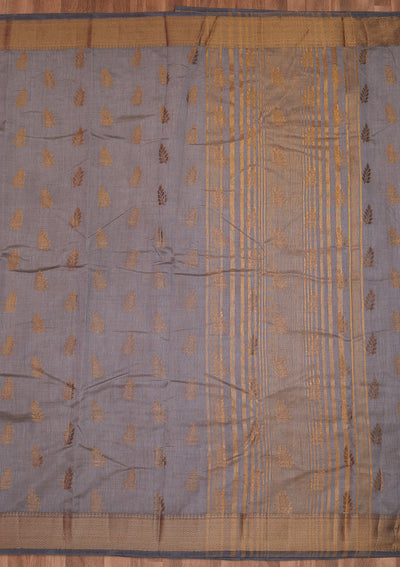 Dark Grey Zariwork Art Silk Designer Saree - Koskii