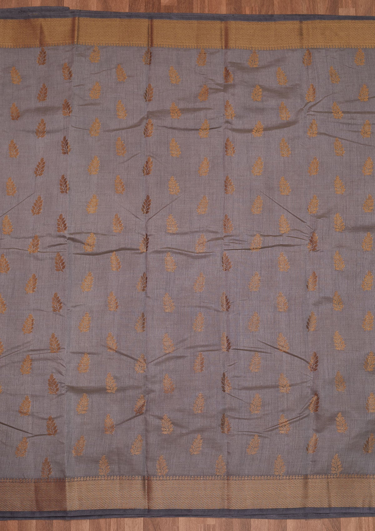 Dark Grey Zariwork Art Silk Designer Saree - Koskii