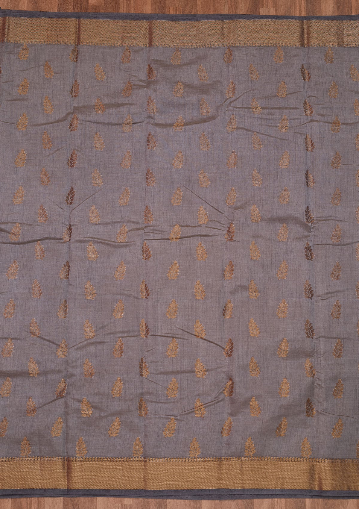 Dark Grey Zariwork Art Silk Designer Saree - Koskii