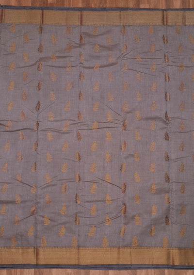 Dark Grey Zariwork Art Silk Designer Saree - Koskii