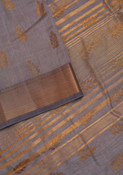 Dark Grey Zariwork Art Silk Designer Saree - Koskii