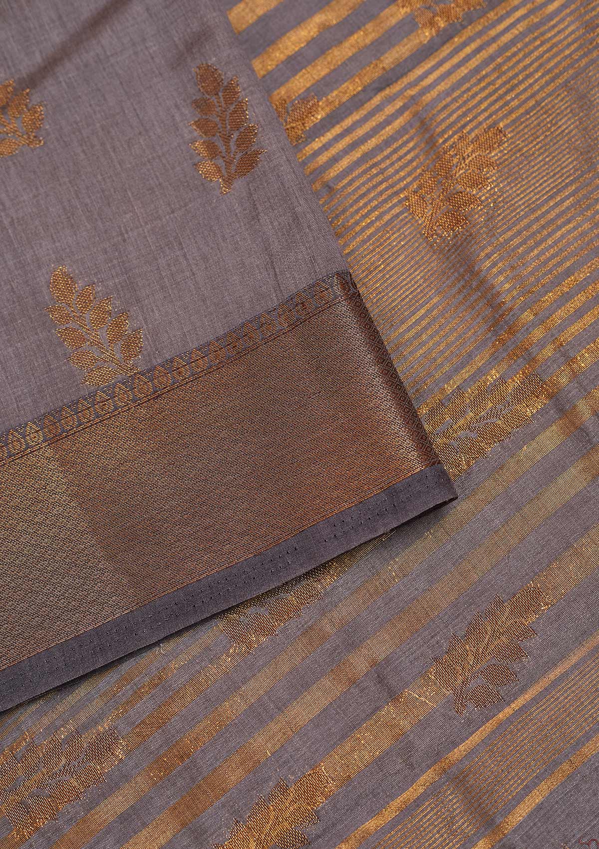 Dark Grey Zariwork Art Silk Designer Saree - Koskii