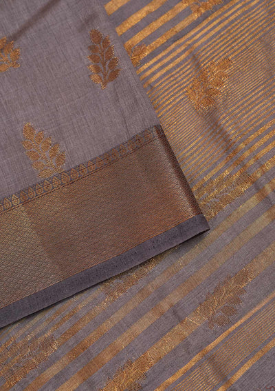 Dark Grey Zariwork Art Silk Designer Saree - Koskii