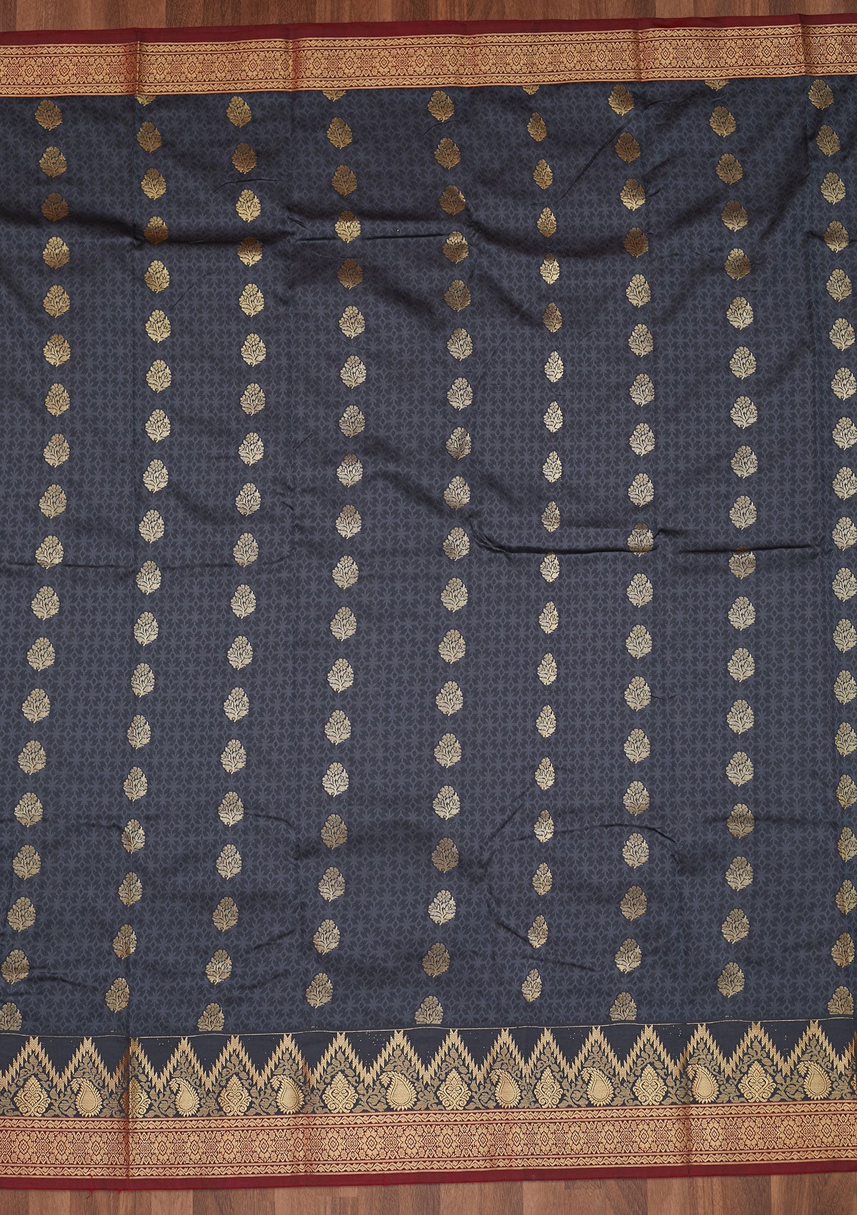 Dark Grey Zariwork Art Silk Designer Saree - Koskii