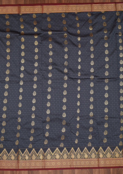 Dark Grey Zariwork Art Silk Designer Saree - Koskii
