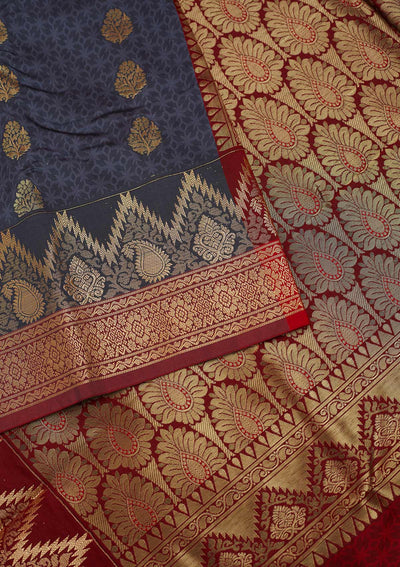 Dark Grey Zariwork Art Silk Designer Saree - Koskii