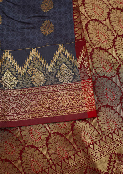 Dark Grey Zariwork Art Silk Designer Saree - Koskii