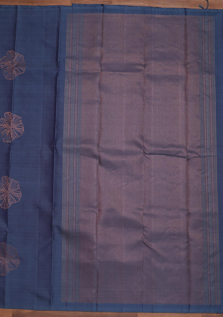 Dark Grey Zariwork Pure Silk Designer Saree - Koskii