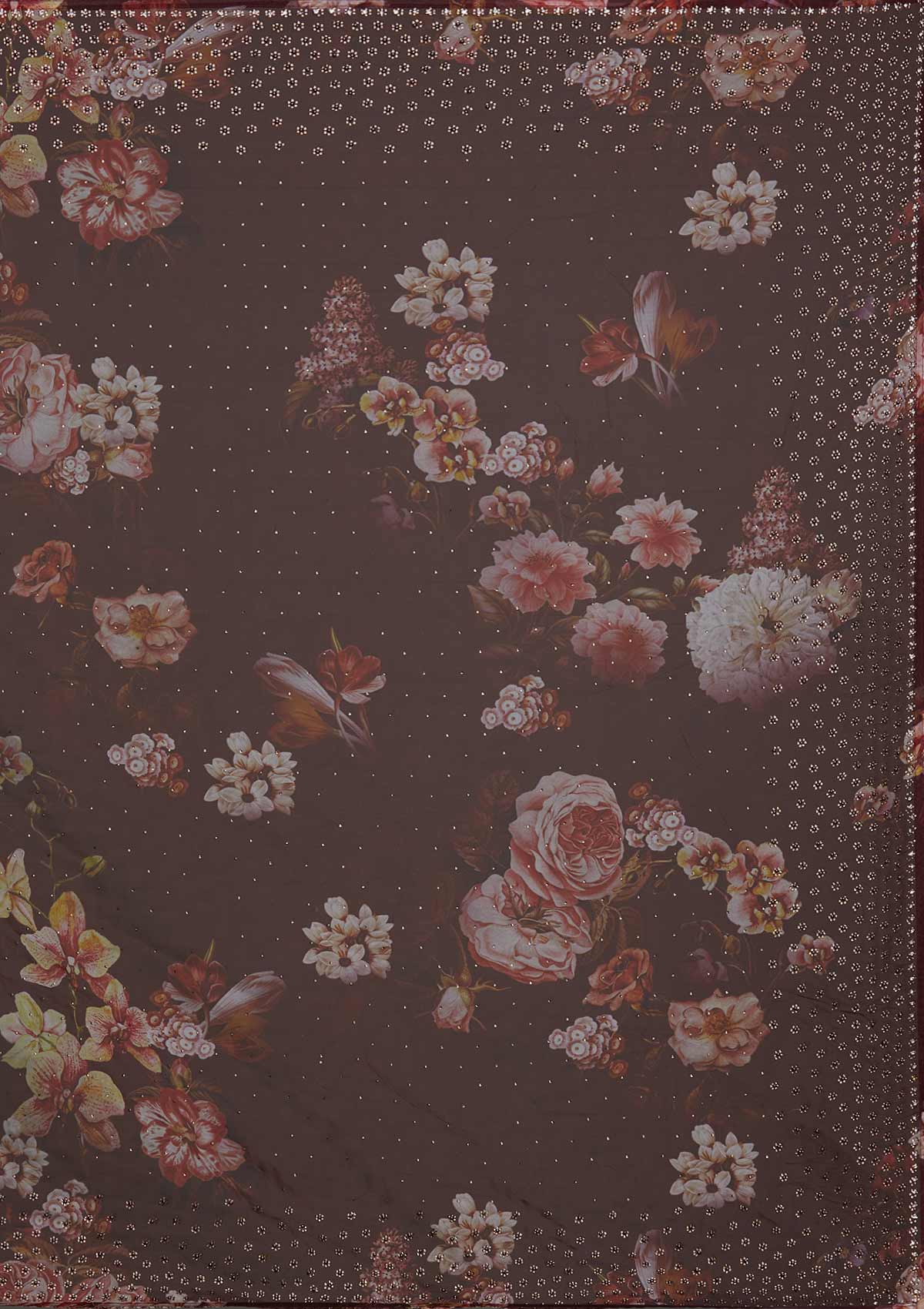 Dark Maroon Swarovski Tissue Saree - Koskii