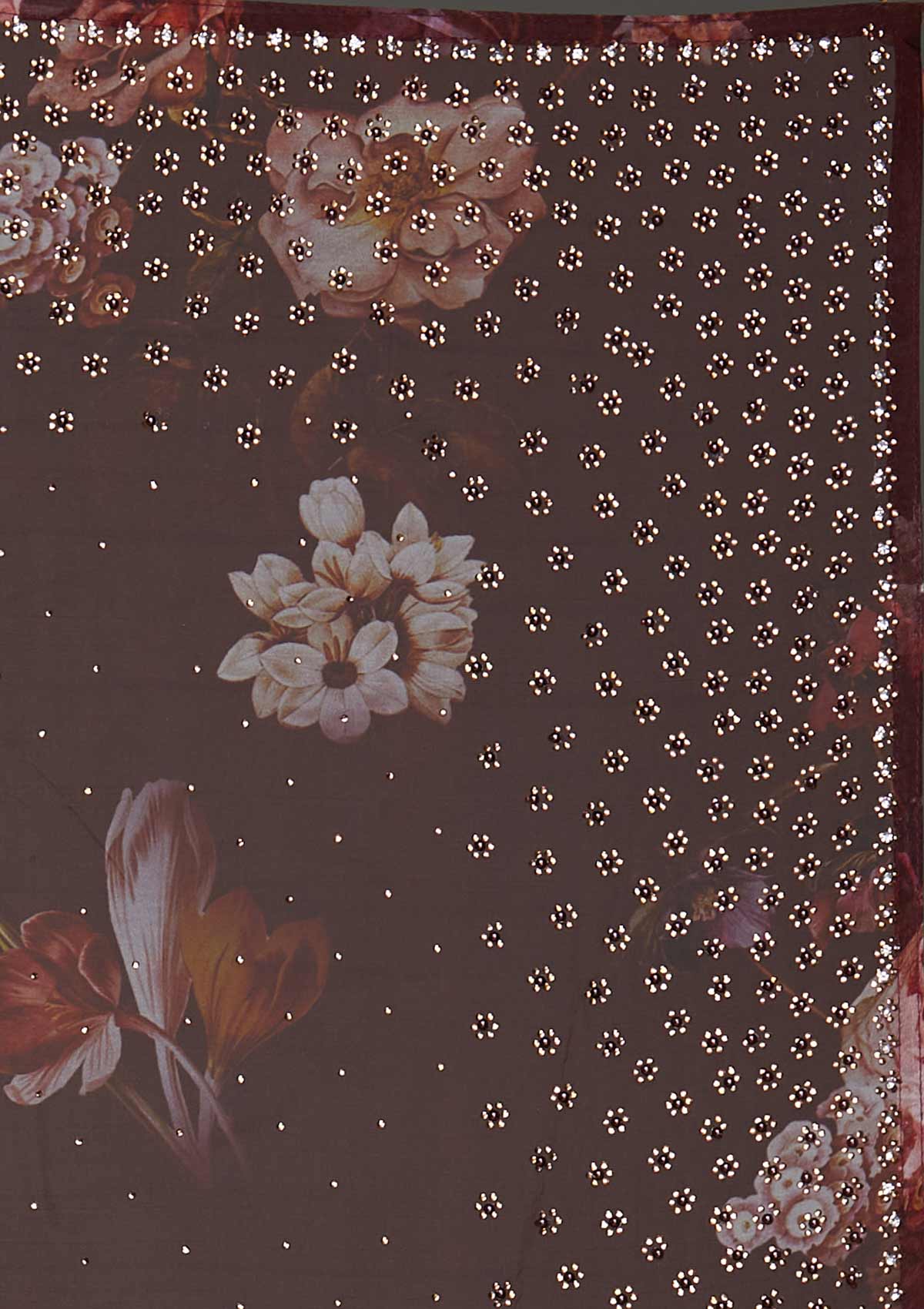 Dark Maroon Swarovski Tissue Saree - Koskii