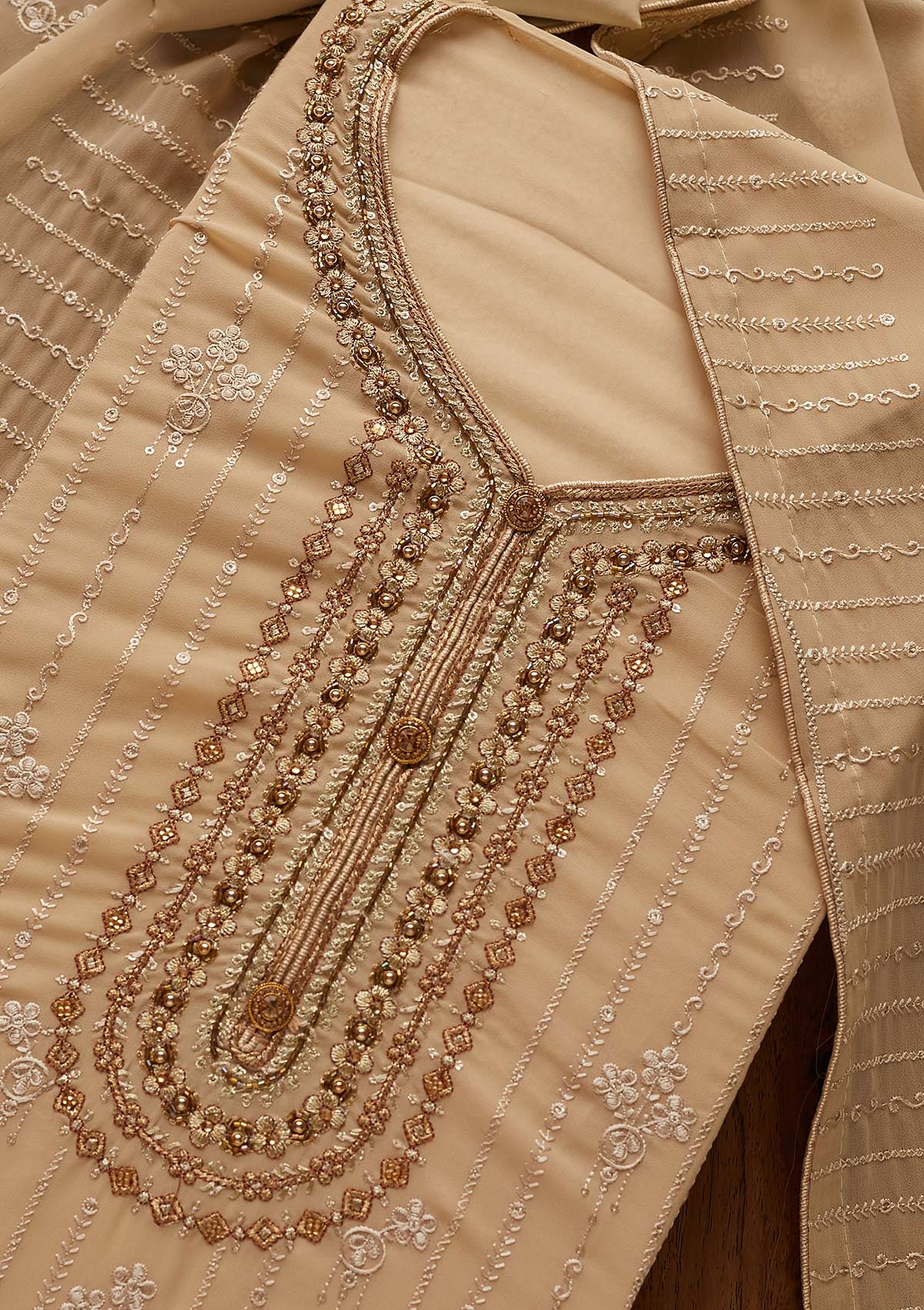 Gold Cutdana Georgette Designer Semi-Stitched Salwar Suit - Koskii