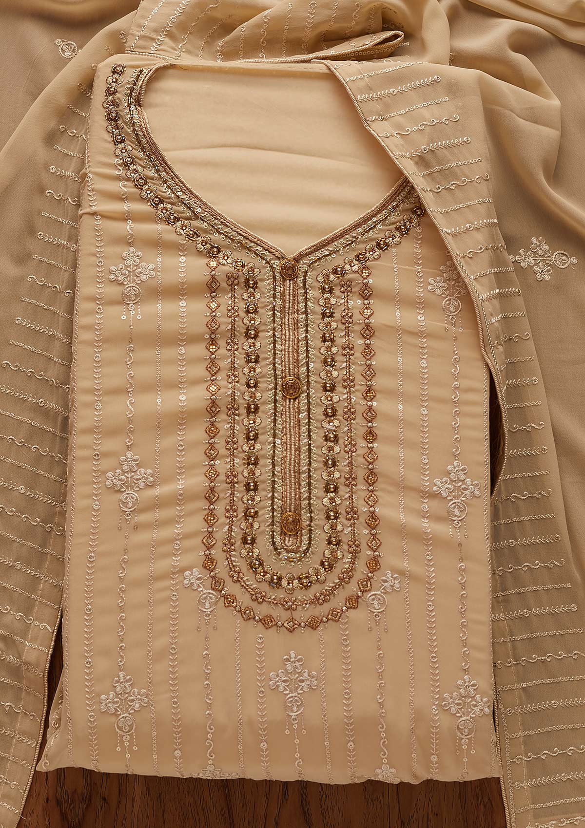 Gold Cutdana Georgette Designer Semi-Stitched Salwar Suit - Koskii