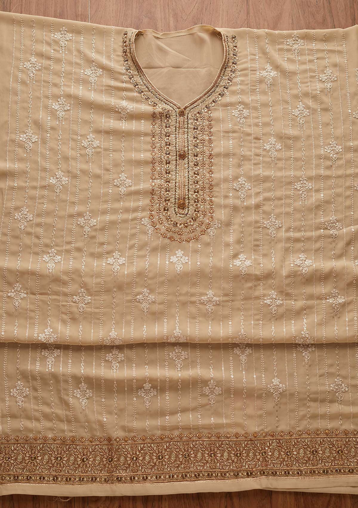 Gold Cutdana Georgette Designer Semi-Stitched Salwar Suit - Koskii
