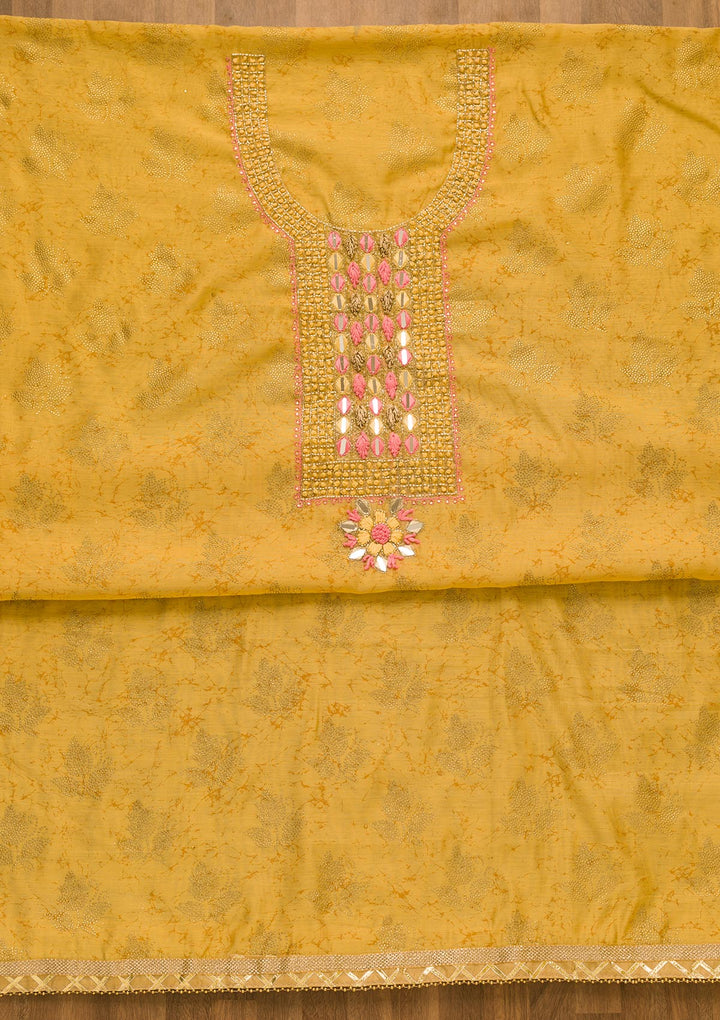 Gold Cutdana Semi Crepe Unstitched Salwar Suit-Koskii