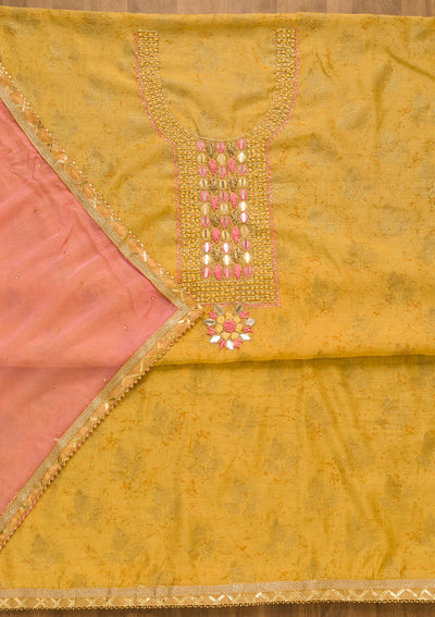 Gold Cutdana Semi Crepe Unstitched Salwar Suit-Koskii