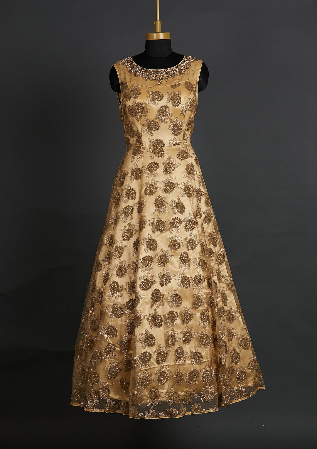 Gold Glitter Net Designer Gown - Koskii