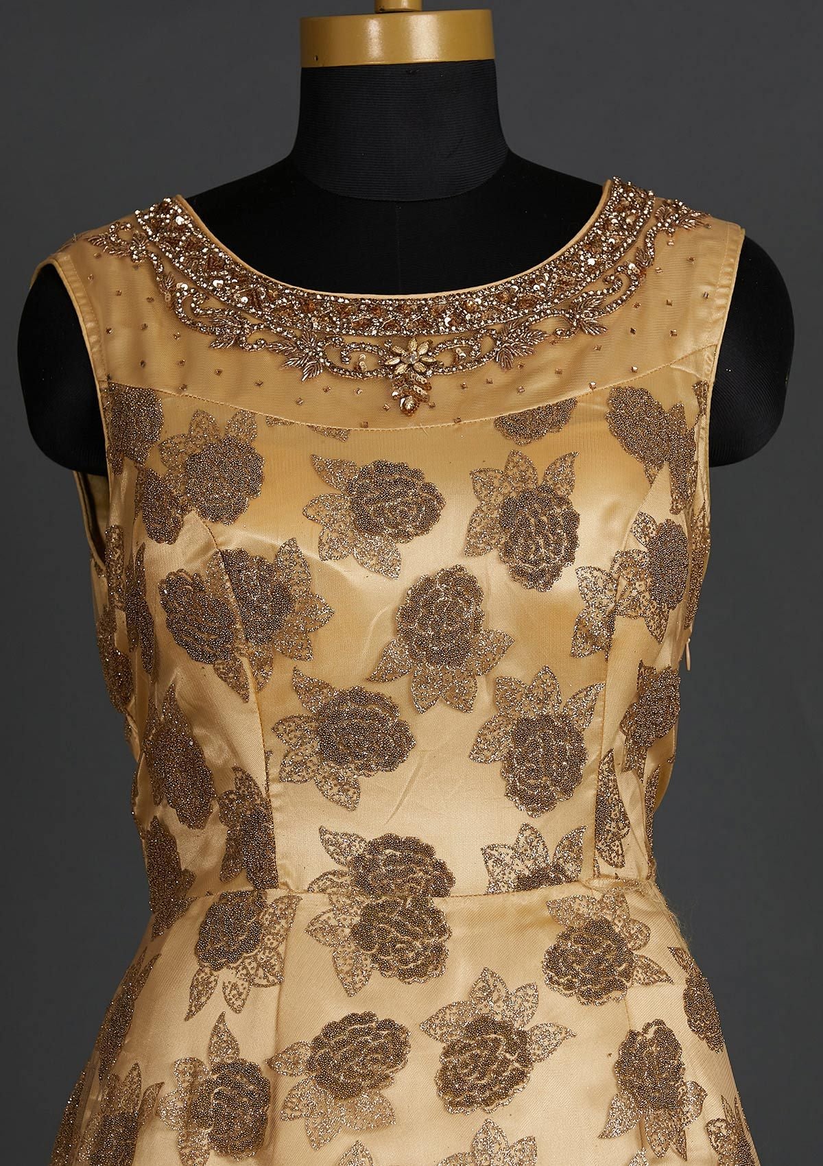 Gold Glitter Net Designer Gown - Koskii