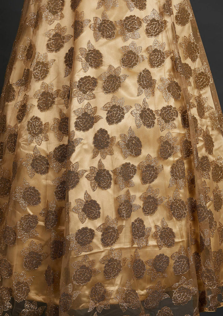 Gold Glitter Net Designer Gown - Koskii