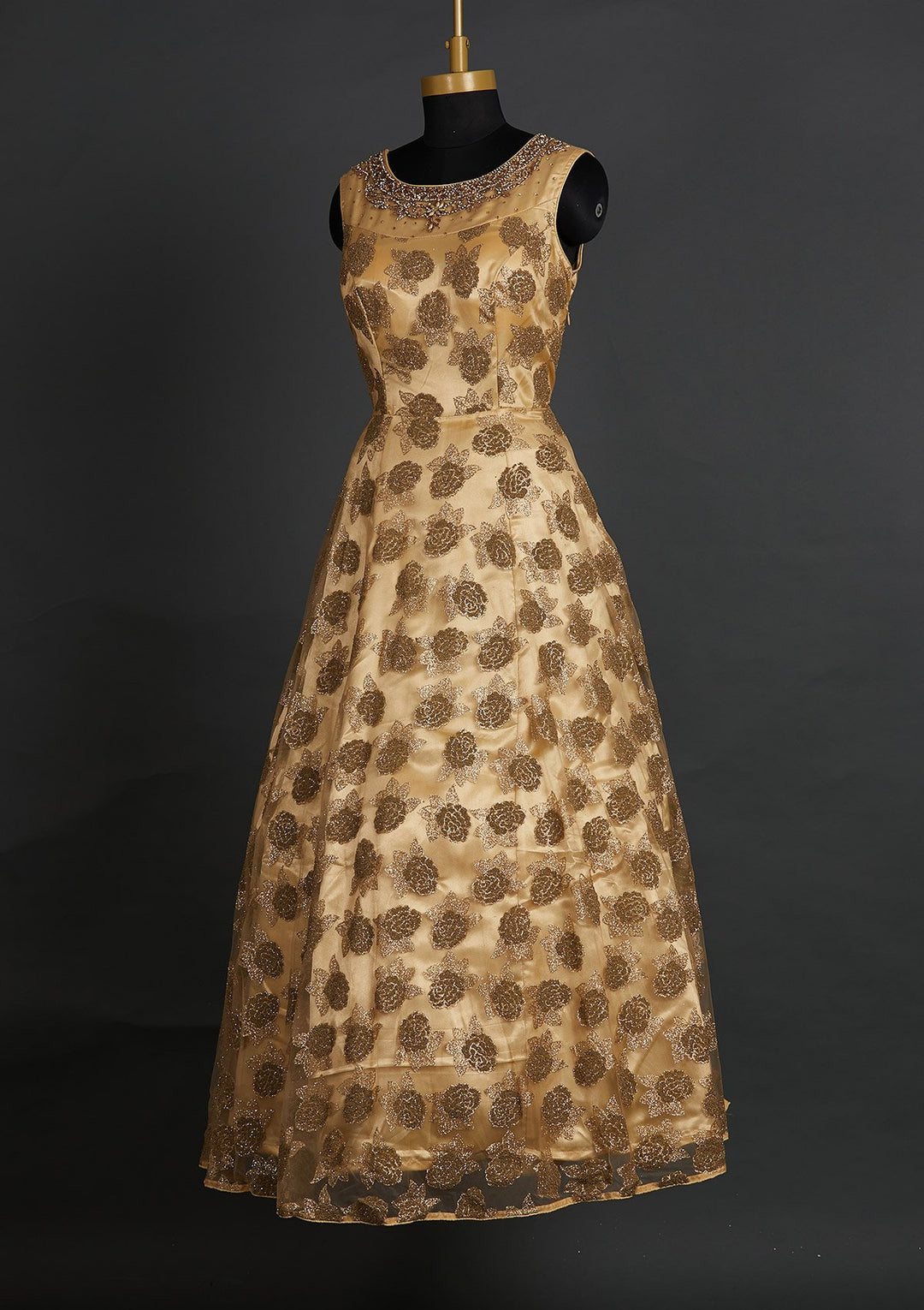 Gold Glitter Net Designer Gown - Koskii