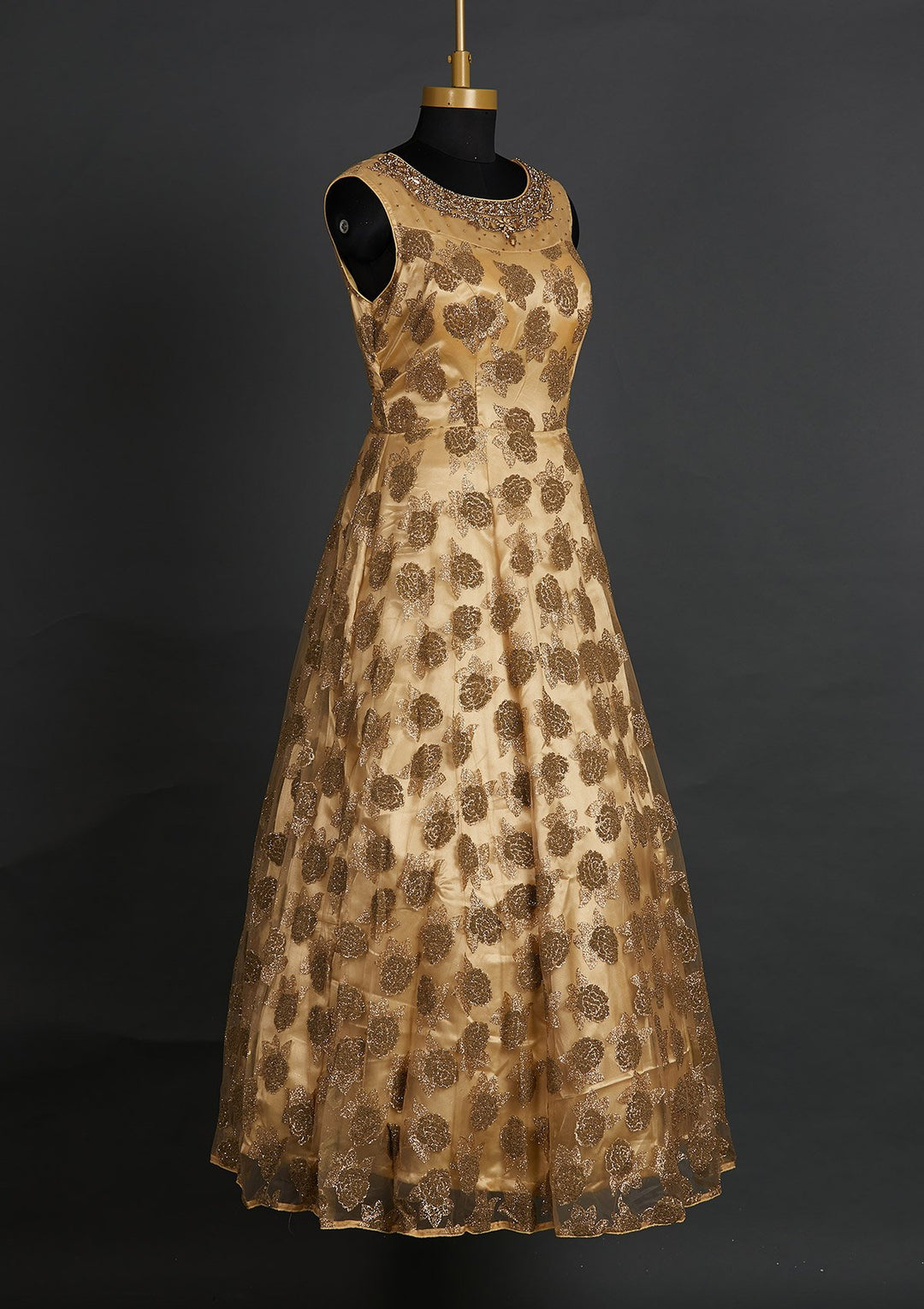Gold Glitter Net Designer Gown - Koskii