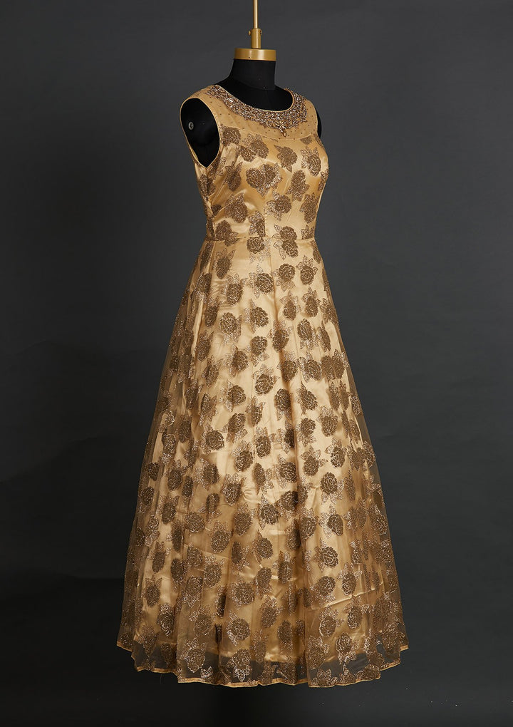 Gold Glitter Net Designer Gown - Koskii