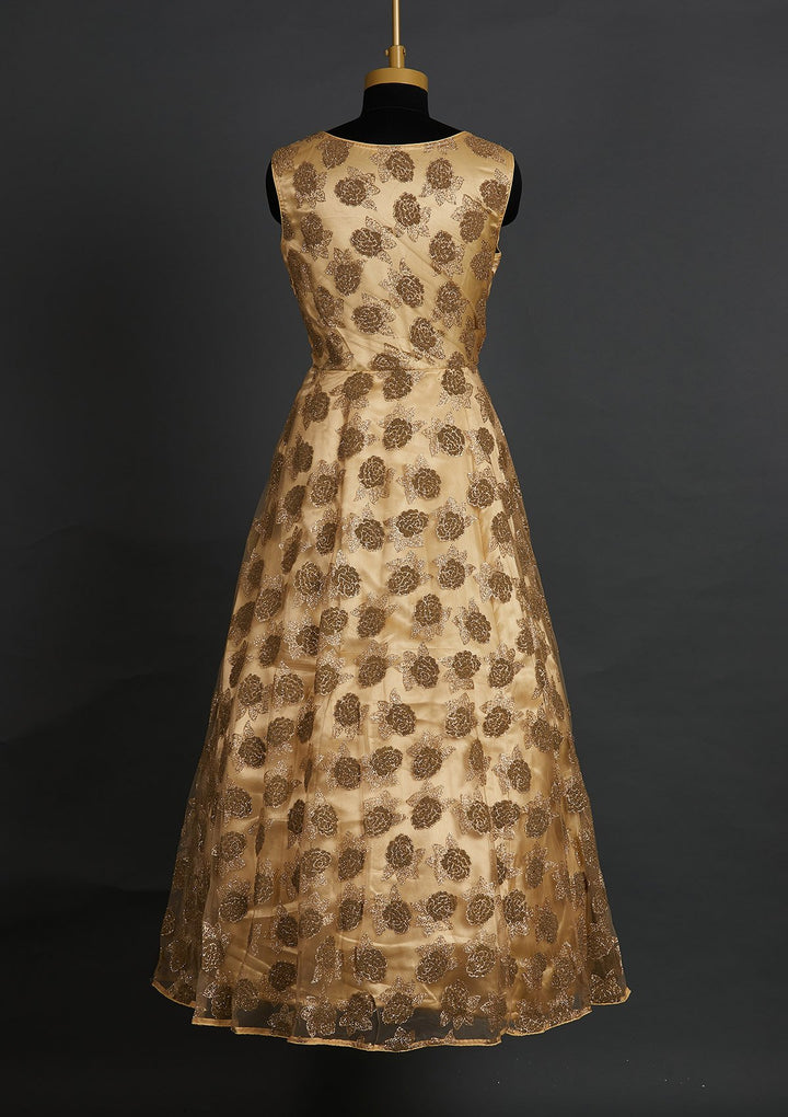 Gold Glitter Net Designer Gown - Koskii