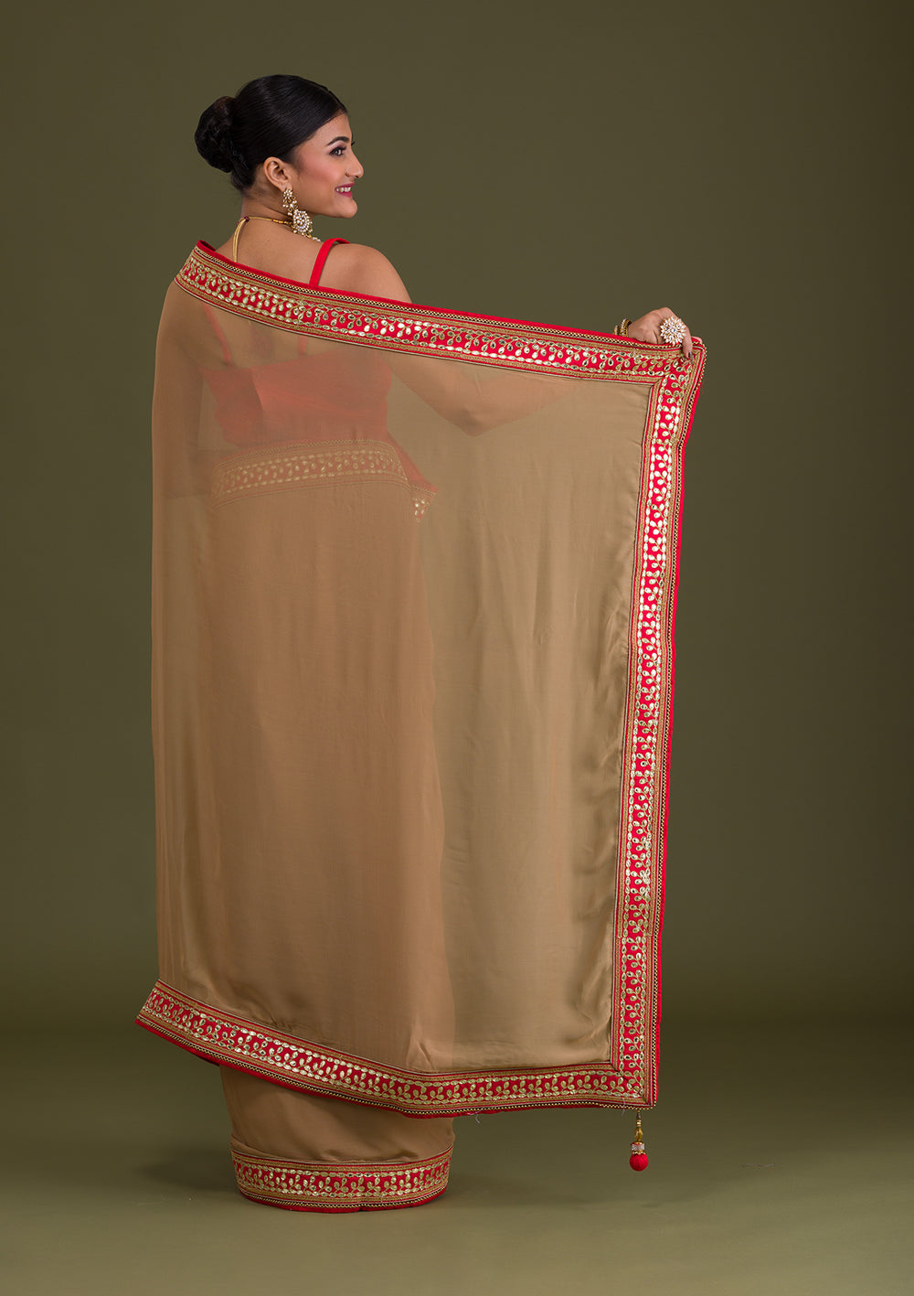 Gold Gotapatti Georgette Unstitched Saree-Koskii