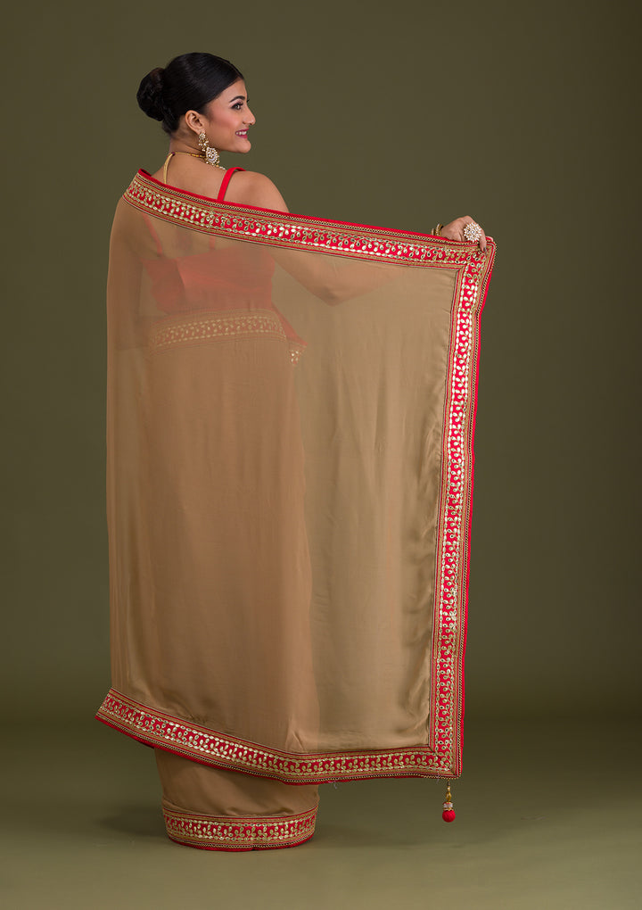 Gold Gotapatti Georgette Unstitched Saree-Koskii