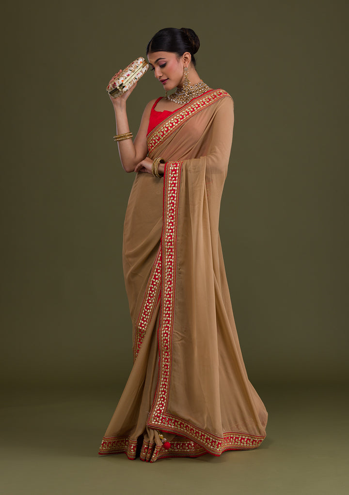 Gold Gotapatti Georgette Unstitched Saree-Koskii