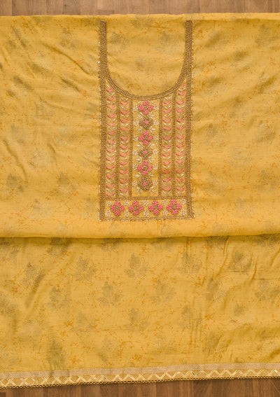 Gold Pearlwork Poly Chanderi Unstitched Salwar Suit-Koskii