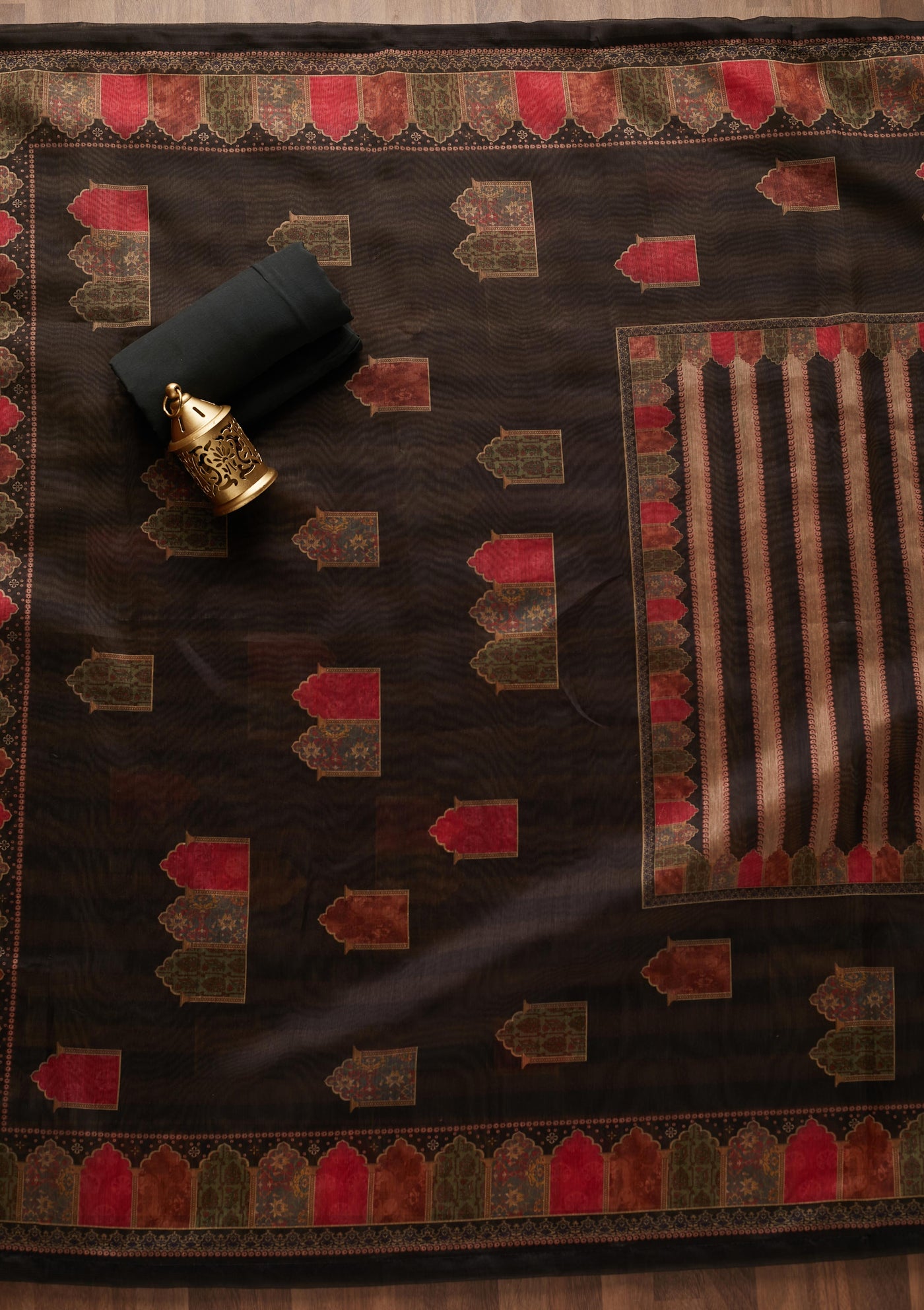Gold Sequins Chanderi Designer Unstitched Salwar Suit - Koskii