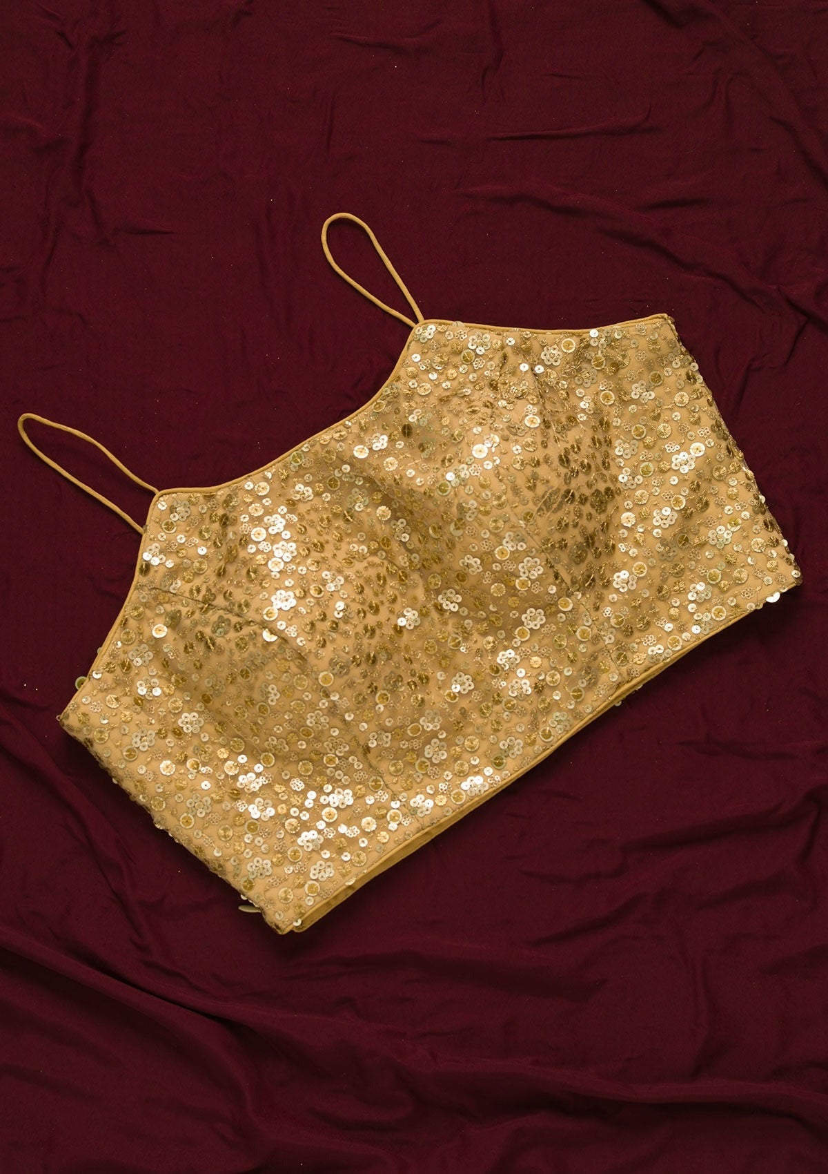 Gold Sequins Net Readymade Blouse-Koskii