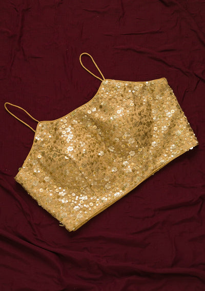 Gold Sequins Net Readymade Blouse-Koskii